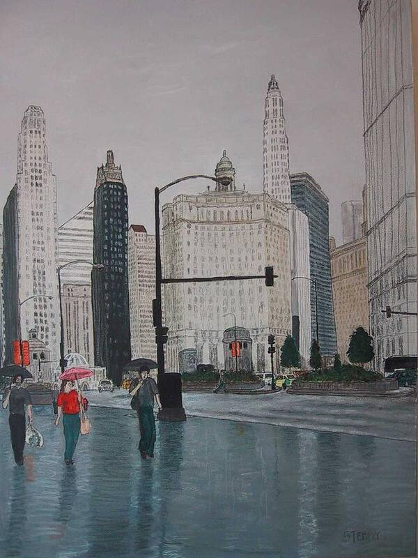 Chicago Art Print featuring the painting Rainy Day Chicago #1 by Jacob Stempky