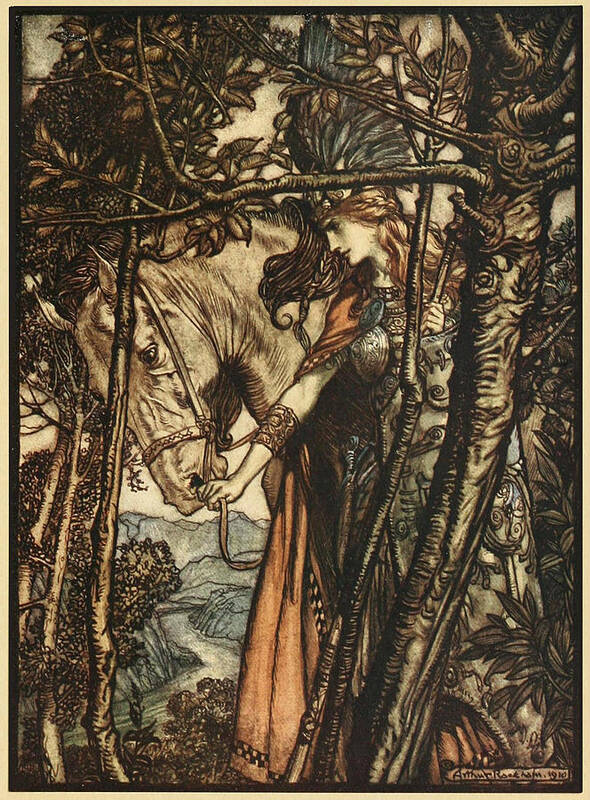 Arthur Rackham - Wagner's Ring Cycle The Valkyrie (1910) 5 Art Print featuring the painting RING CYCLE The Valkyrie by Arthur Rackham