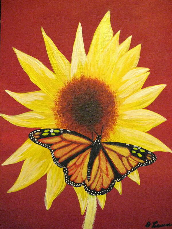 Sunflower Art Print featuring the painting Sunflower Monarch #1 by Debbie Levene
