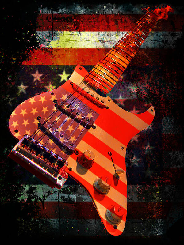 Guitar Art Print featuring the digital art USA Strat Guitar Music #1 by Guitarwacky Fine Art