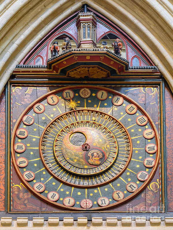 Wells Art Print featuring the photograph Wells Cathedral clock by Colin Rayner