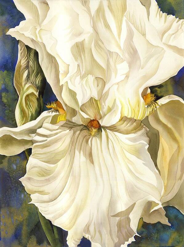 White Iris Art Print featuring the painting White Iris With Blue #2 by Alfred Ng