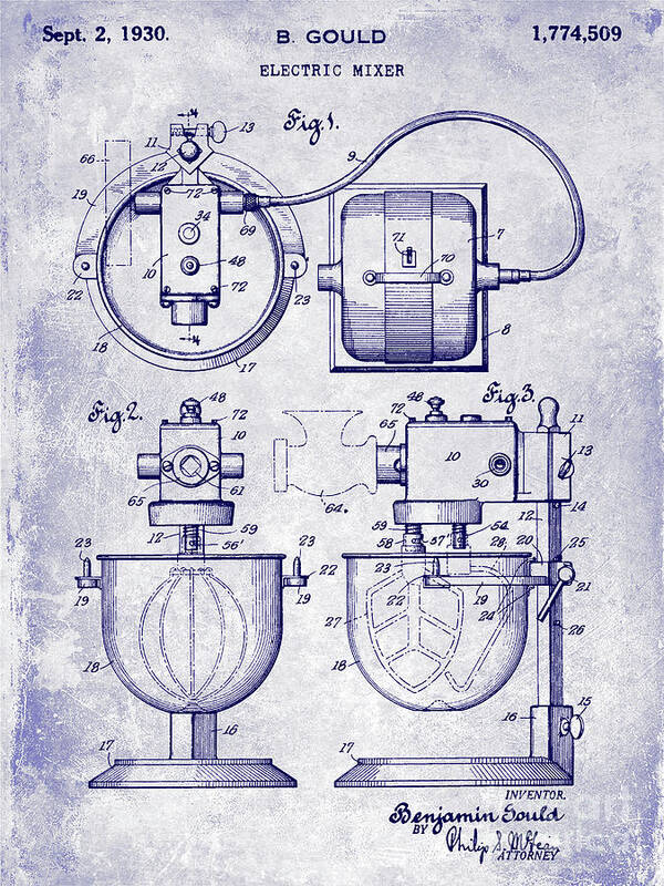 Whisk Or Mixer Patent Art Print featuring the photograph 1930 Electric Mixer Patent Blueprint by Jon Neidert