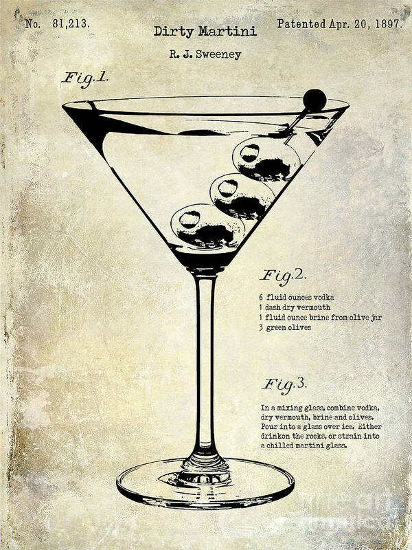Martini Art Print featuring the photograph 1897 Dirty Martini Patent #2 by Jon Neidert