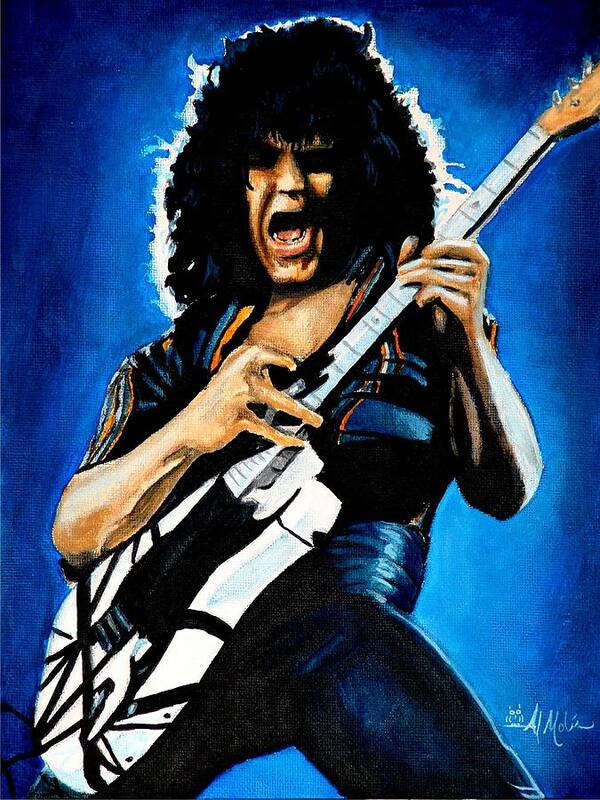 Van Halen Art Print featuring the painting Eddie in Action #2 by Al Molina