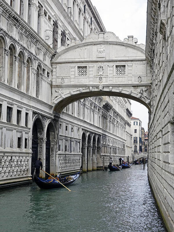Rio Di Palazzo Art Print featuring the photograph Gondolas Going Under The Bridge Of Sighs In Venice Italy #2 by Rick Rosenshein