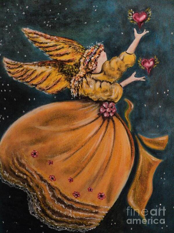 Angels Art Print featuring the drawing 2 Hearts by Carla Carson