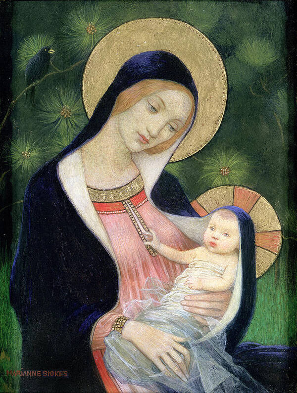 Marianne Art Print featuring the painting Madonna of the Fir Tree #2 by Marianne Stokes