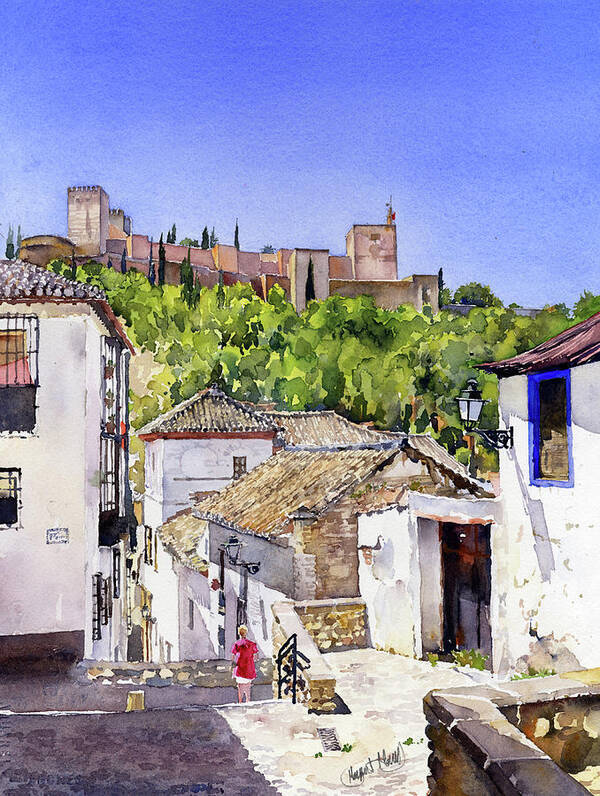 Alhambra Art Print featuring the painting The Alhambra from the Albaicin #4 by Margaret Merry