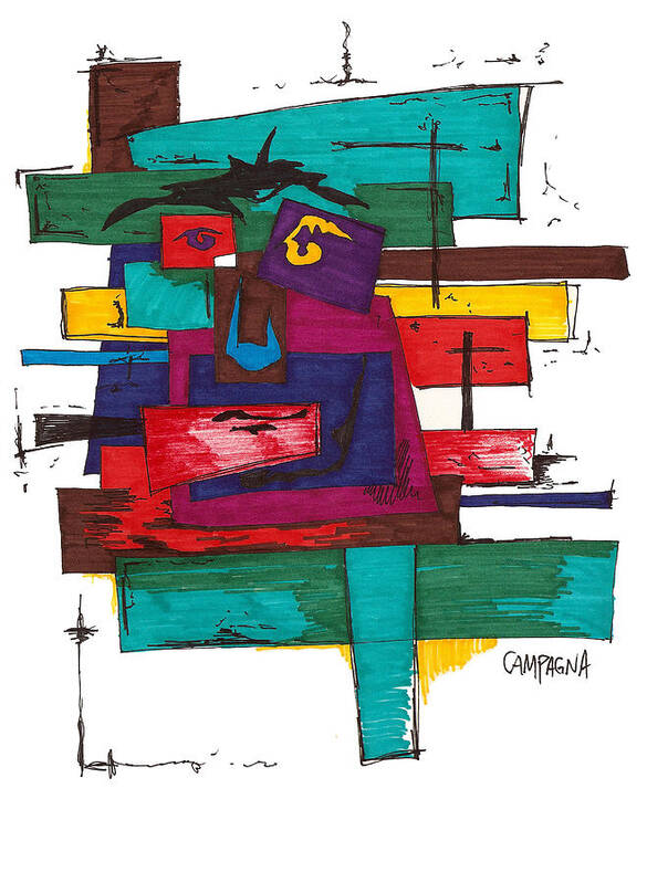 Artist Marker Art Print featuring the drawing Untitled #26 by Teddy Campagna