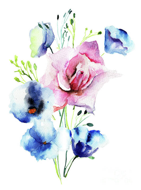 Flower Art Print featuring the painting Decorative wild flowers #4 by Regina Jershova