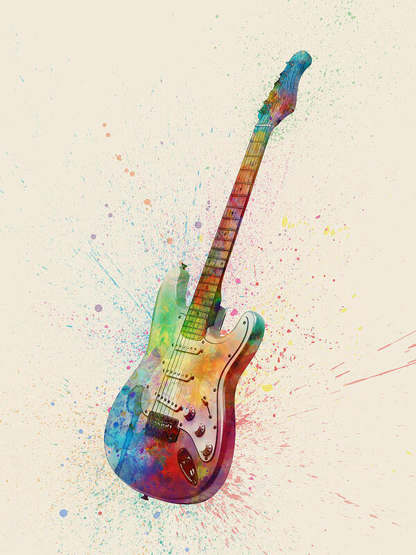 Electric Guitar Abstract Watercolor Art Print By Michael Tompsett