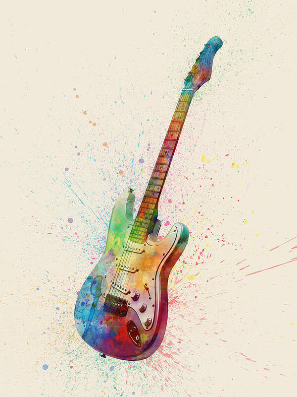 Electric Guitar Art Print featuring the digital art Electric Guitar Abstract Watercolor #3 by Michael Tompsett