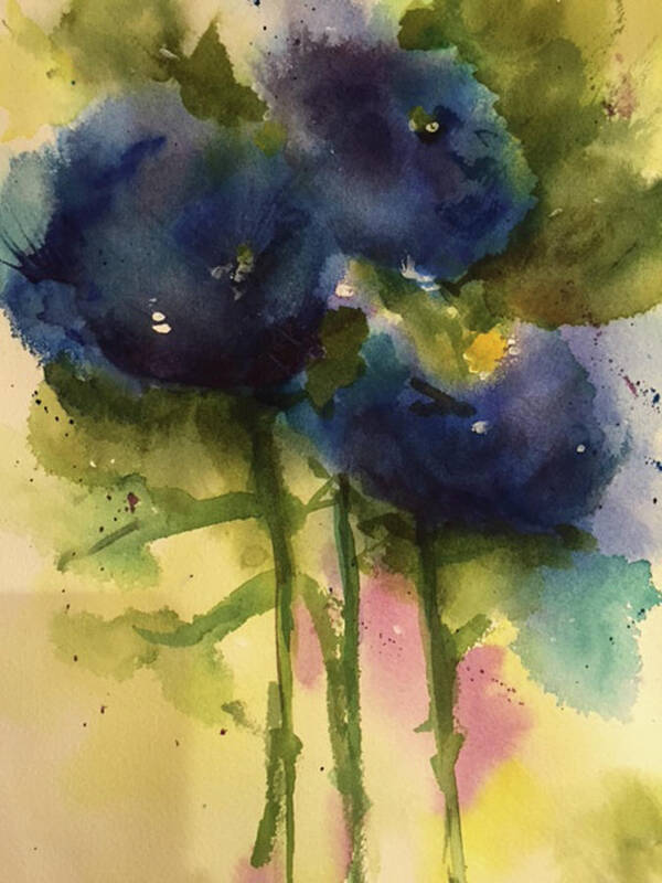 Floral Art Print featuring the painting Blue Blooms by Bonny Butler