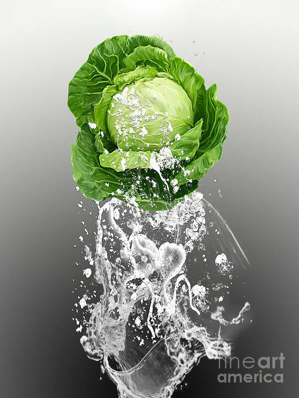 Cabbage Art Mixed Media Art Print featuring the mixed media Cabbage Splash #4 by Marvin Blaine