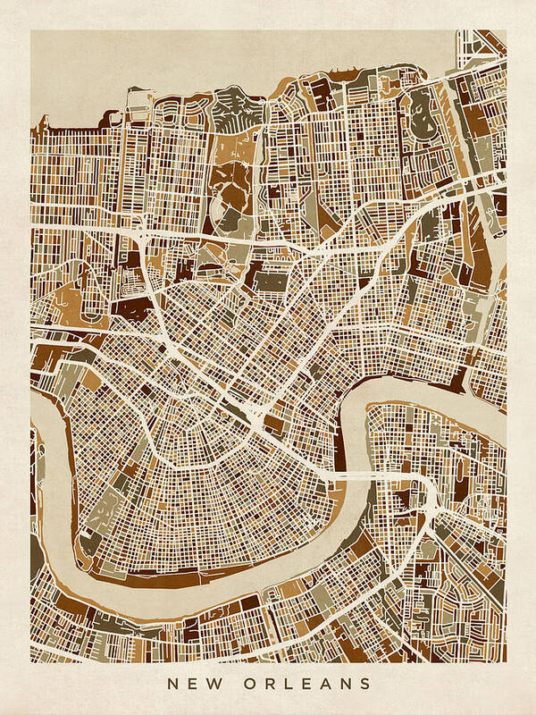 Street Map Art Print featuring the digital art New Orleans Street Map #4 by Michael Tompsett