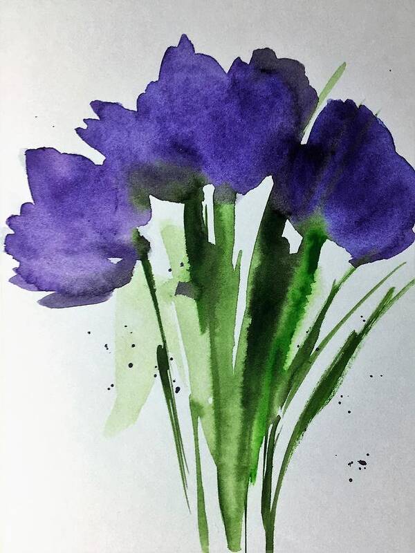 Purple Flowers Art Print featuring the painting 4 Purple Flowers by Britta Zehm