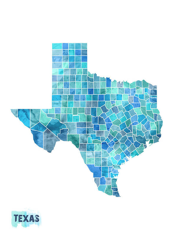 United States Map Art Print featuring the digital art Texas Watercolor Map #4 by Michael Tompsett