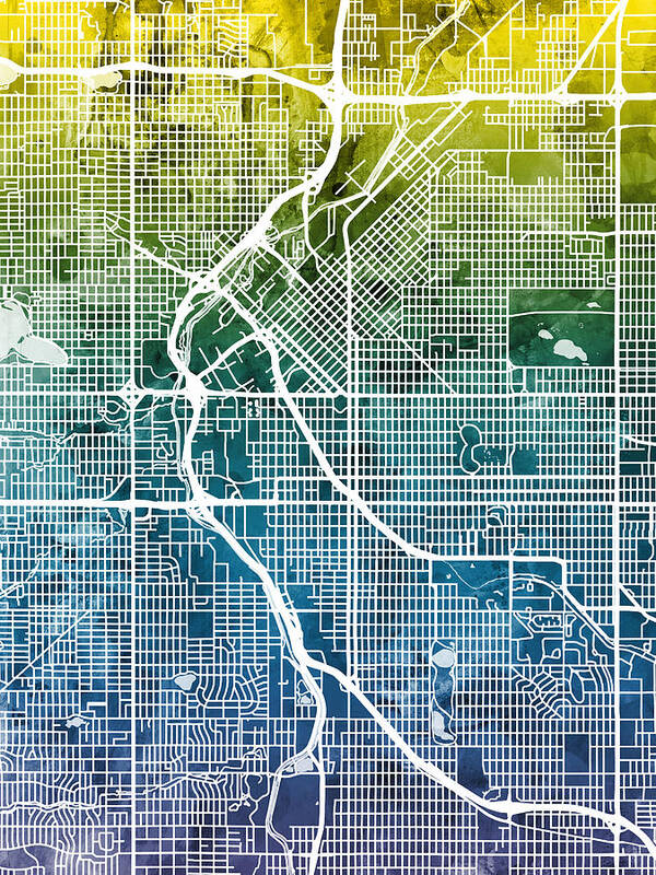 Street Map Art Print featuring the digital art Denver Colorado Street Map #5 by Michael Tompsett