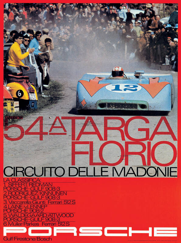 54th Art Print featuring the digital art 54th Targa Florio Porsche Race Poster by Georgia Fowler