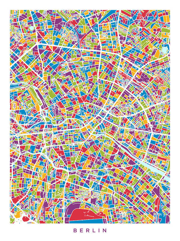 Berlin Art Print featuring the digital art Berlin Germany City Map #7 by Michael Tompsett