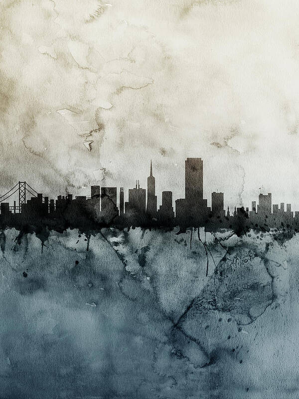 San Francisco Art Print featuring the digital art San Francisco City Skyline #7 by Michael Tompsett