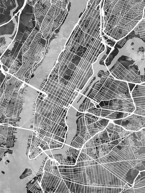 New York Art Print featuring the digital art New York City Street Map #9 by Michael Tompsett