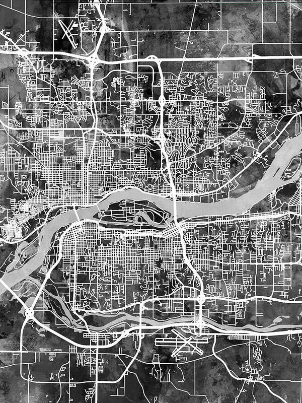 Street Map Art Print featuring the digital art Quad Cities Street Map #9 by Michael Tompsett