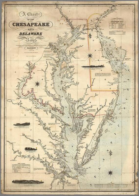 Maps Art Print featuring the painting A Chart of the Chesapeake And Delaware Bays 1862 by Celestial Images