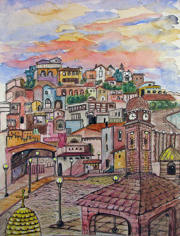 Townscape Art Print featuring the painting A little Town In France by Patricia Arroyo