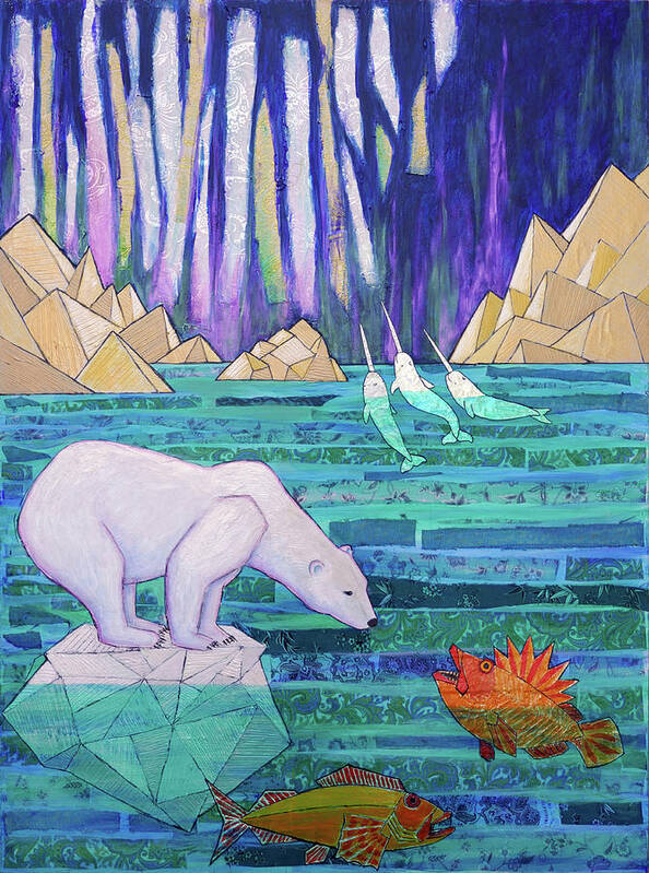 Aurora Borealis Art Print featuring the painting A Tale of Light and Ice by Ande Hall