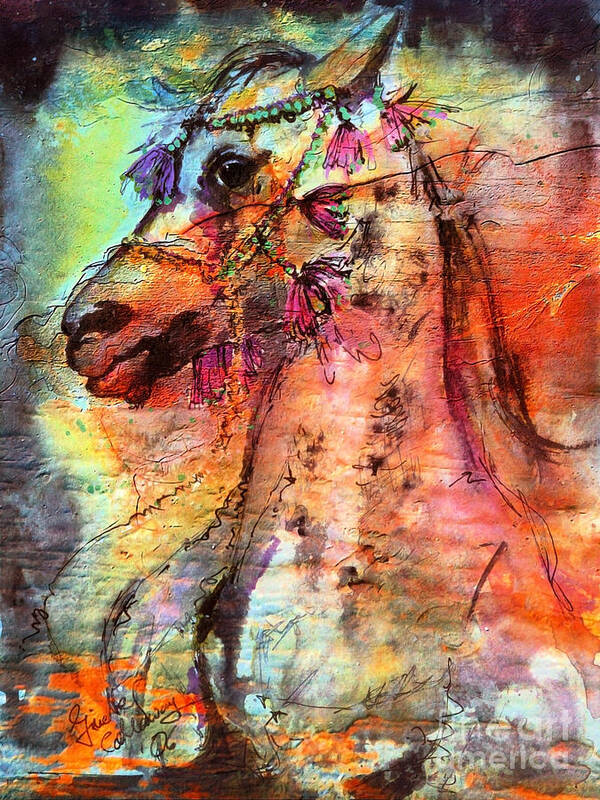 Horses Art Print featuring the painting Abstract Expressive Arabian Stallion Art by Ginette Callaway
