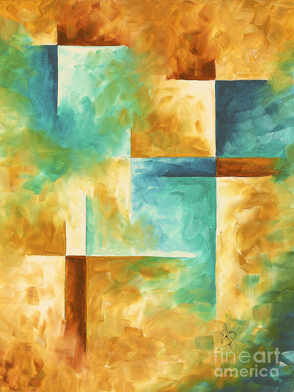 Abstract Teal Golden Rust Minimalist Contemporary Pop Art Painting