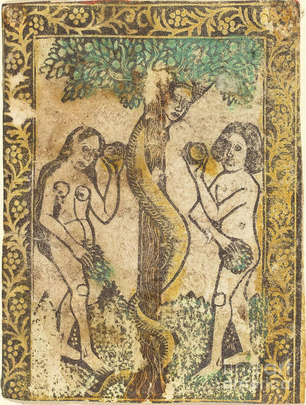  Art Print featuring the drawing Adam And Eve by Workshop Of Master Of The Borders With The Four Fathers Of The Church
