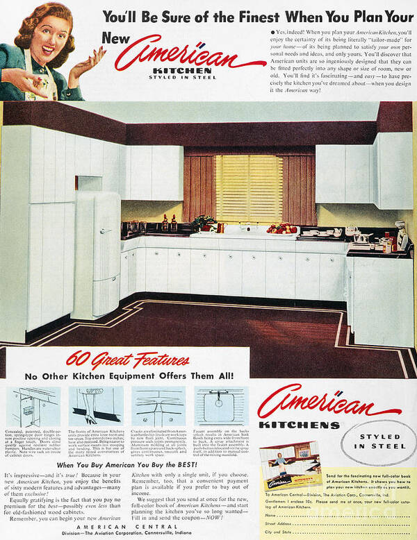 -domestic- Art Print featuring the photograph Advertising: Kitchen, 1947 by Granger