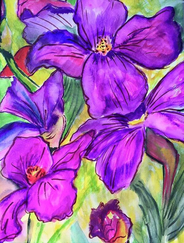 Different Colored Iris Art Print featuring the painting Ah, Iris by Charme Curtin