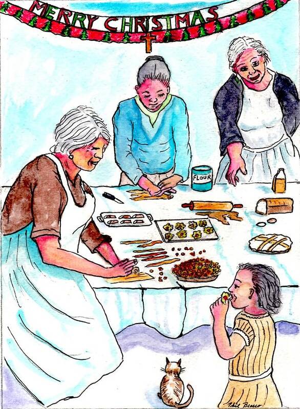 1940's Art Print featuring the mixed media All The Girls Baking For Christmas by Philip And Robbie Bracco