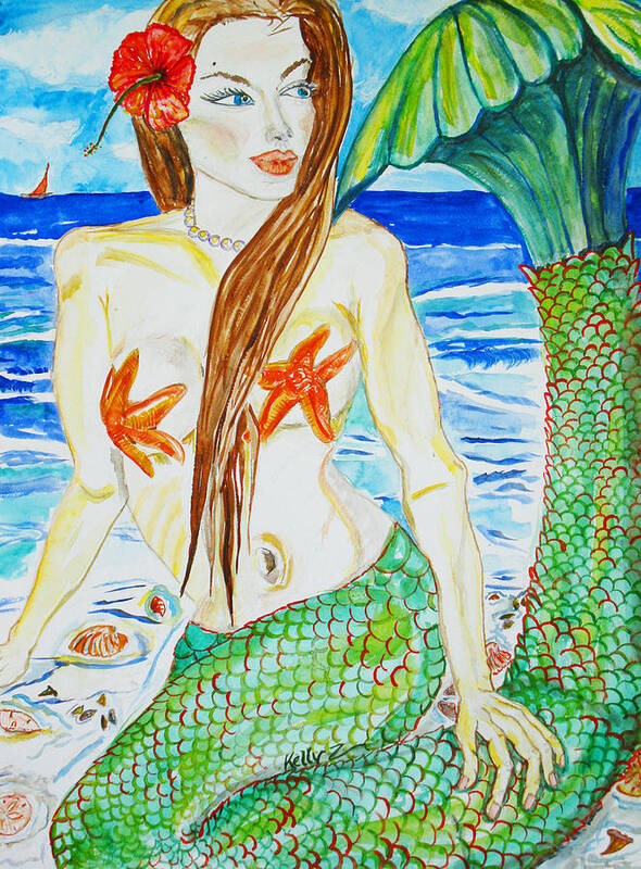 Mermaid Art Print featuring the painting Angelina the Mermaid by Kelly Smith