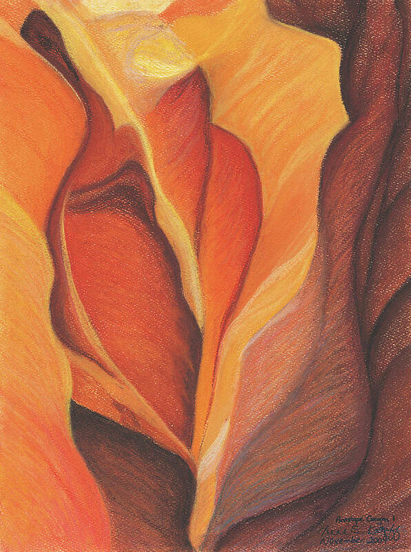 Antelope Canyon Art Print featuring the pastel Antelope Canyon 1 by Anne Katzeff