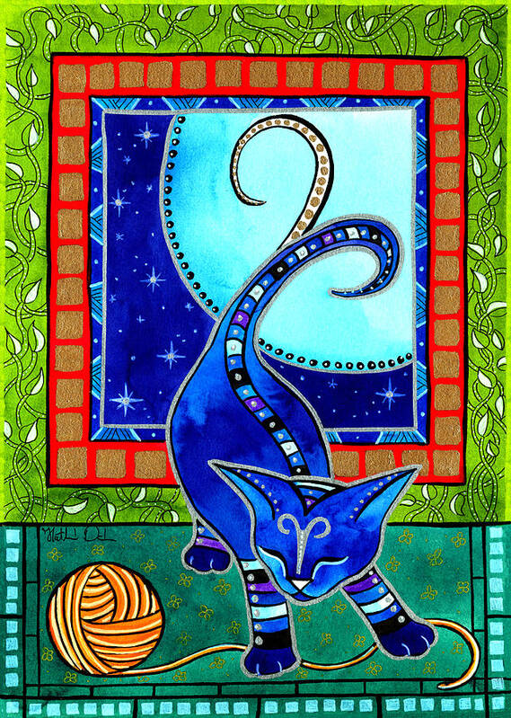 Cat Art Print featuring the painting Aries Cat Zodiac by Dora Hathazi Mendes