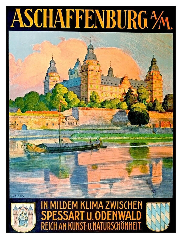 Aschaffenburg Art Print featuring the painting Aschaffenburg, river Main,Bavaria, Germany, travel Poster by Long Shot