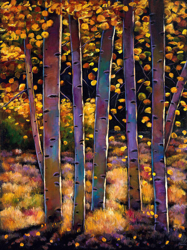 Aspen Trees Art Print featuring the painting Aspen Stand by Johnathan Harris