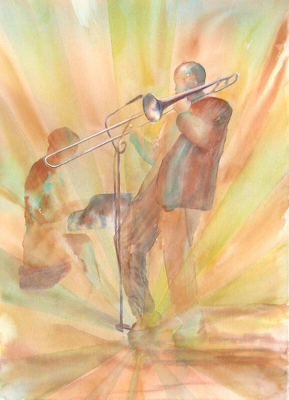 Watercolor Art Print featuring the painting At One With the Music by Debbie Lewis