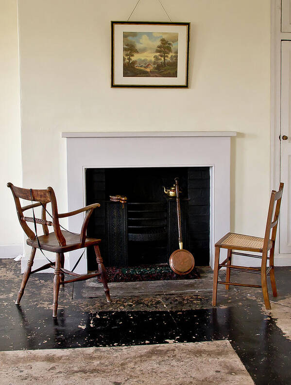 Fireplace Art Print featuring the photograph At the cold fireplace. by Elena Perelman