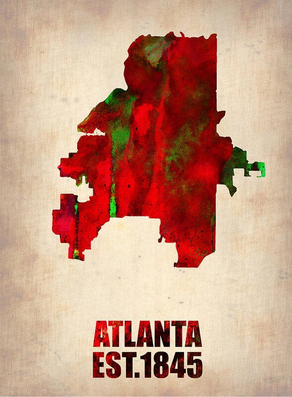 Atlanta Art Print featuring the digital art Atlanta Watercolor Map by Naxart Studio