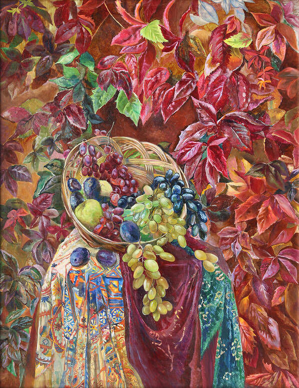 Maya Gusarina Art Print featuring the painting Autumnal Shades of Magenta by Maya Gusarina