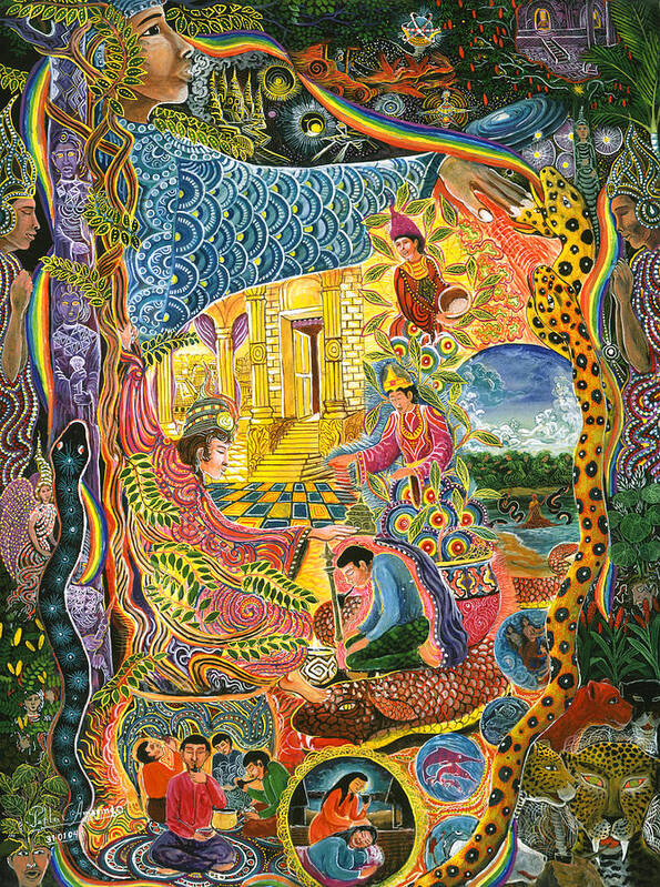 Pablo Amaringo Art Print featuring the painting Ayahuasca Chayana by Pablo Amaringo