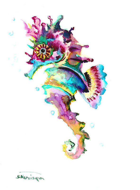 Seahorse Art Print featuring the painting Baby Seahorse by Suren Nersisyan