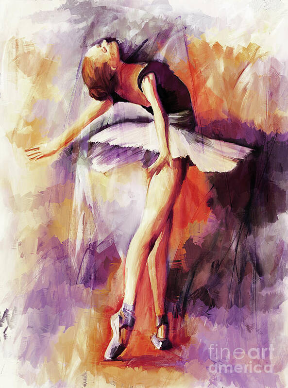Ballerina Art Print featuring the painting Ballerina Woman 77201 by Gull G