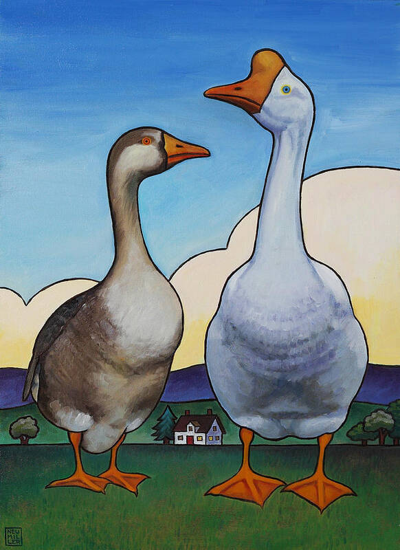 Goose Art Print featuring the painting Barnyard Gothic by Stacey Neumiller